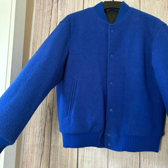 Zara Mens Wool Varsity Blue Bomber Jacket size Large - Picture 4 of 10